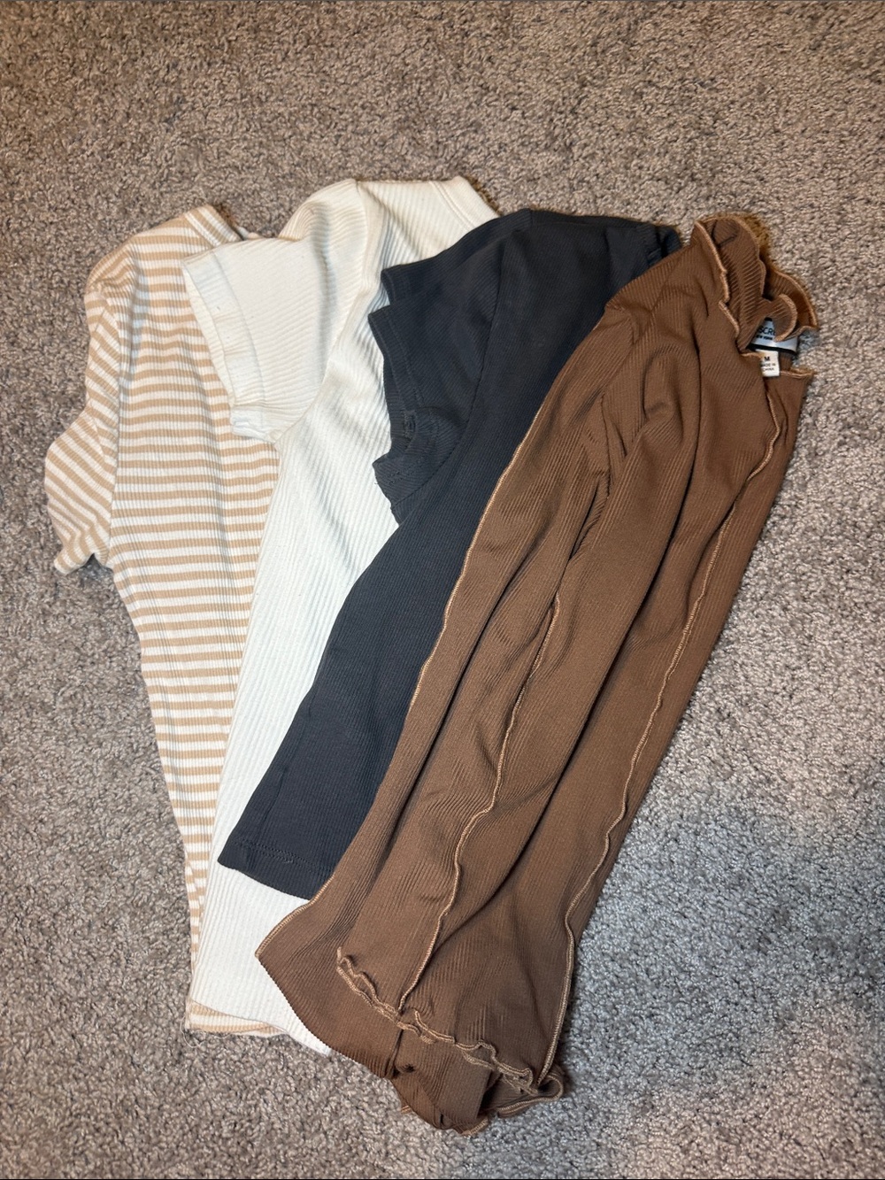 Ribbed Short Sleeve Tops - Neutral Mix (Beige, Cream, Black, Brown)